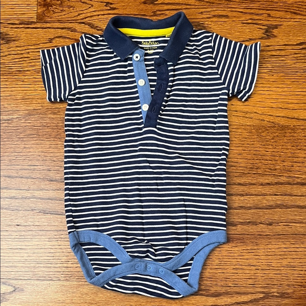 Baby Boden Navy and White Striped Bodysuit